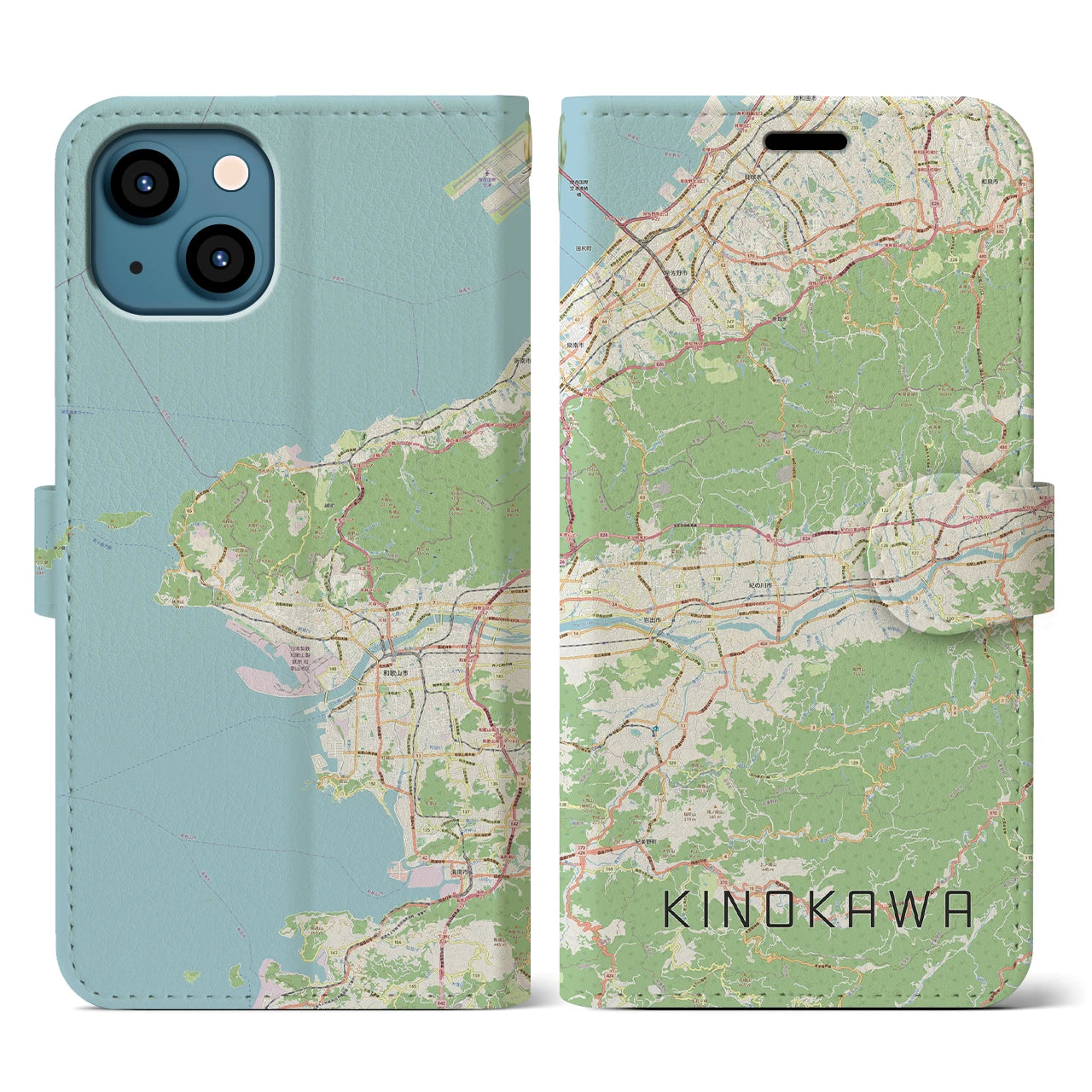 【紀の川(和歌山県)】地図柄iPhoneケース(手帳タイプ)ナチュラル・iPhone 13 用
