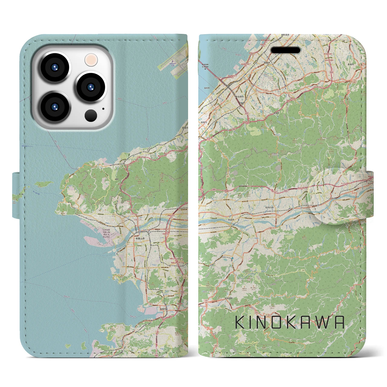 【紀の川(和歌山県)】地図柄iPhoneケース(手帳タイプ)ナチュラル・iPhone 13 Pro 用
