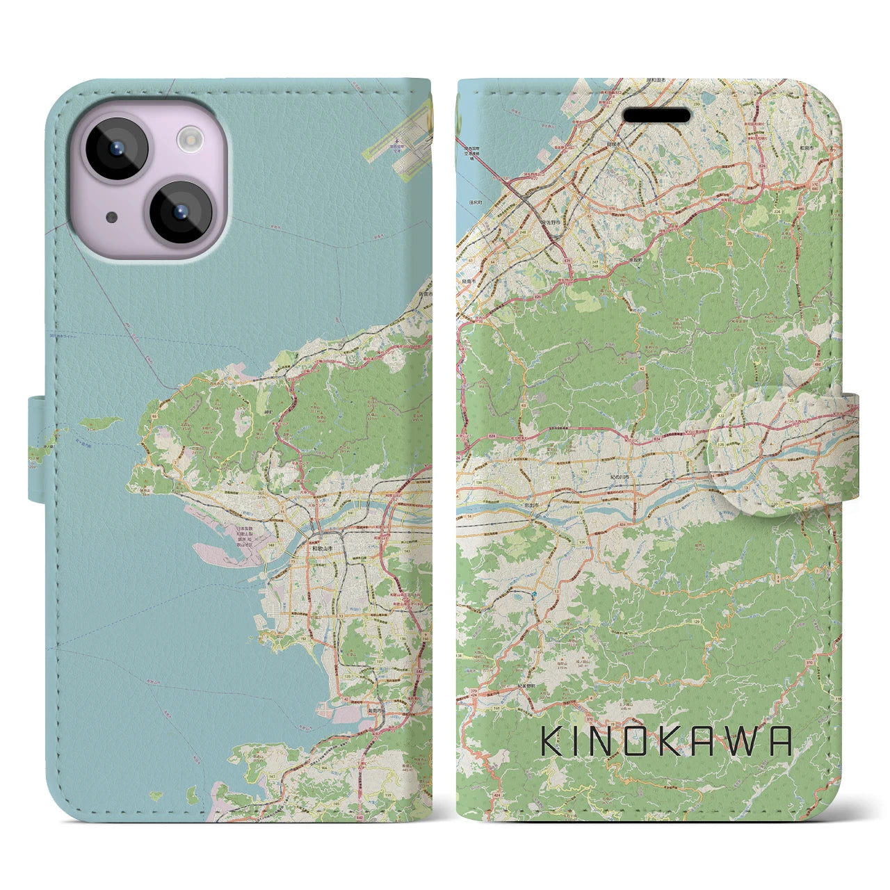 【紀の川(和歌山県)】地図柄iPhoneケース(手帳タイプ)ナチュラル・iPhone 14 用