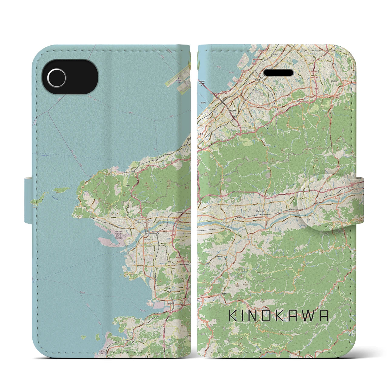 【紀の川(和歌山県)】地図柄iPhoneケース(手帳タイプ)ナチュラル・iPhone SE(第3 / 第2世代) / 8 / 7 / 6s / 6 用