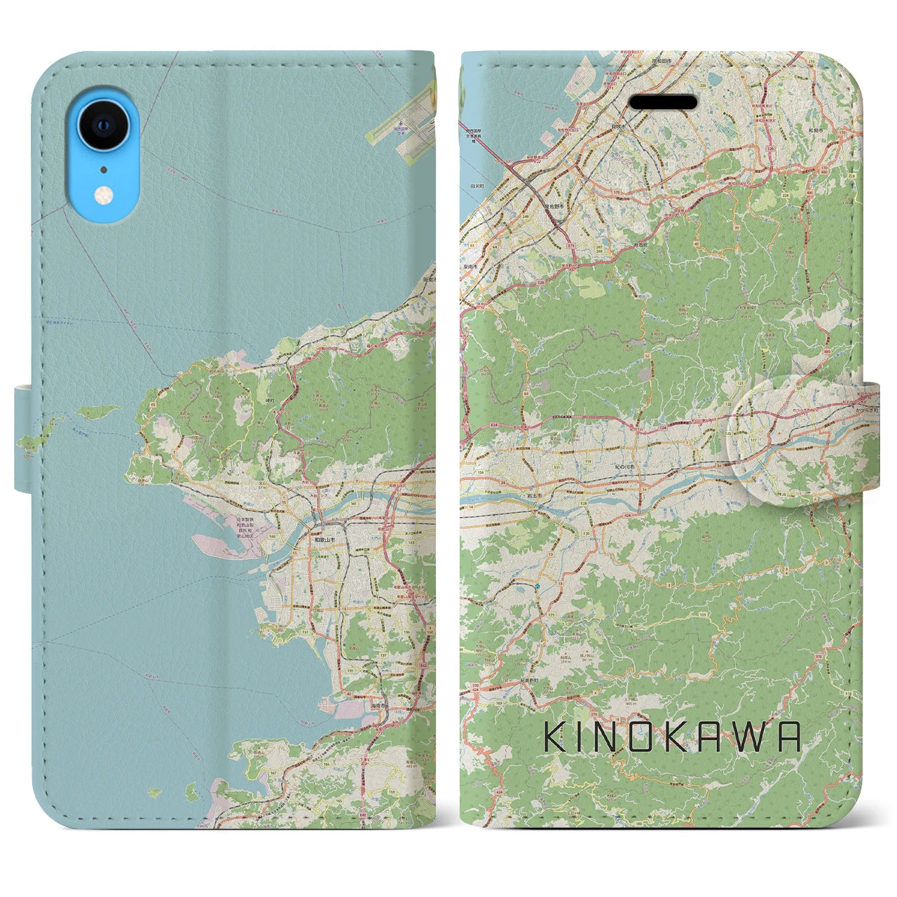 【紀の川(和歌山県)】地図柄iPhoneケース(手帳タイプ)ナチュラル・iPhone XR 用
