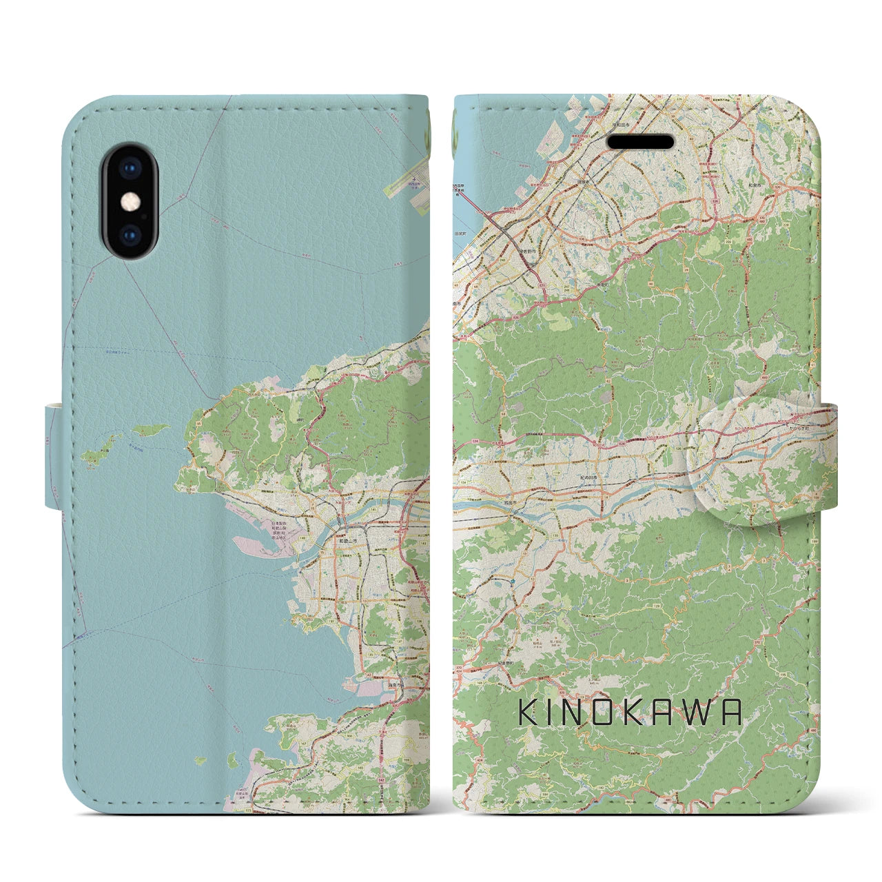 【紀の川(和歌山県)】地図柄iPhoneケース(手帳タイプ)ナチュラル・iPhone XS / X 用