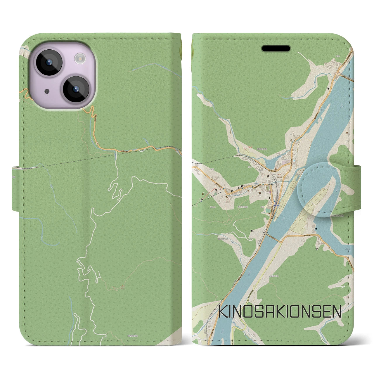 【城崎温泉(兵庫県)】地図柄iPhoneケース(手帳タイプ)ナチュラル・iPhone 14 用