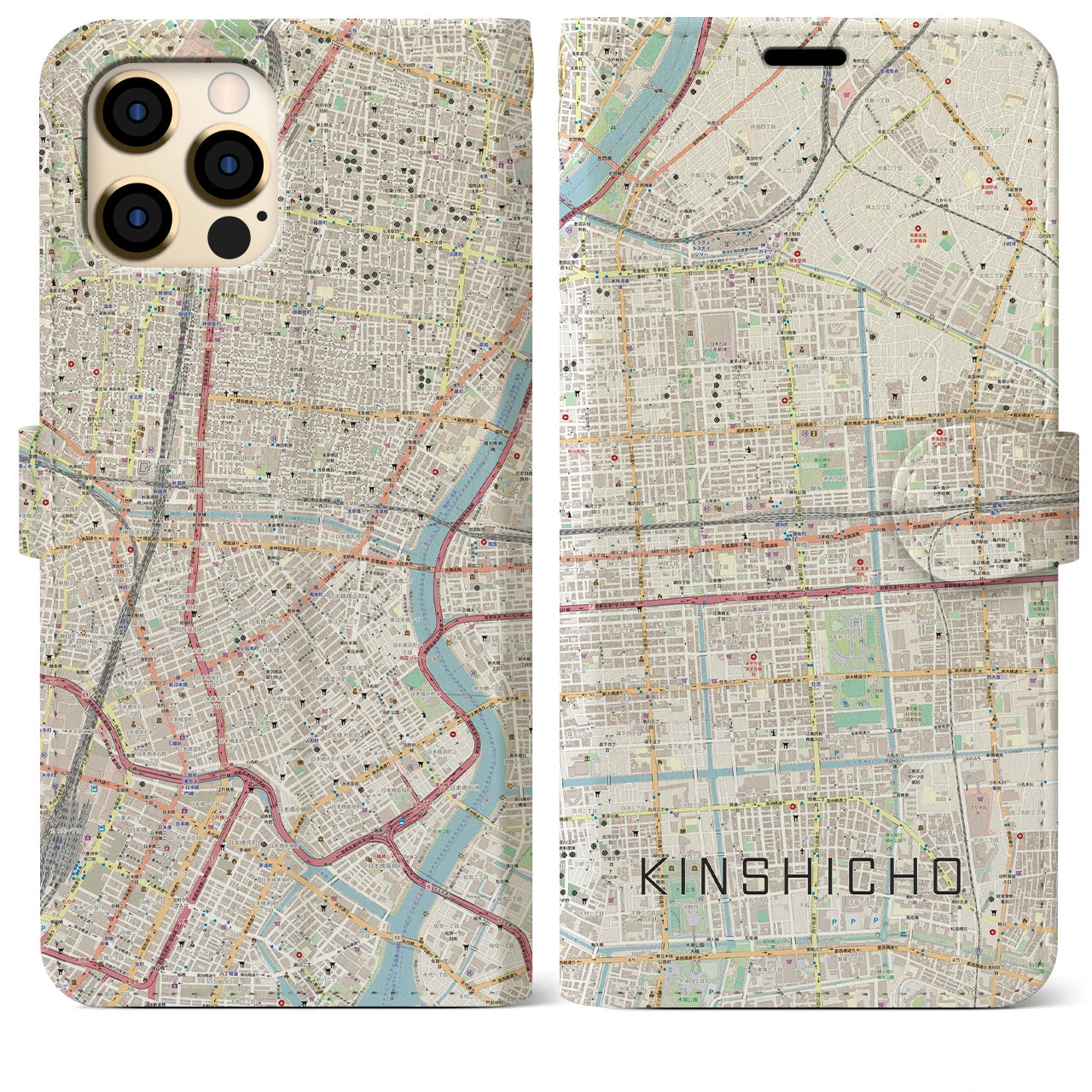 【錦糸町(東京都)】地図柄iPhoneケース(手帳タイプ)ナチュラル・iPhone 12 Pro Max 用
