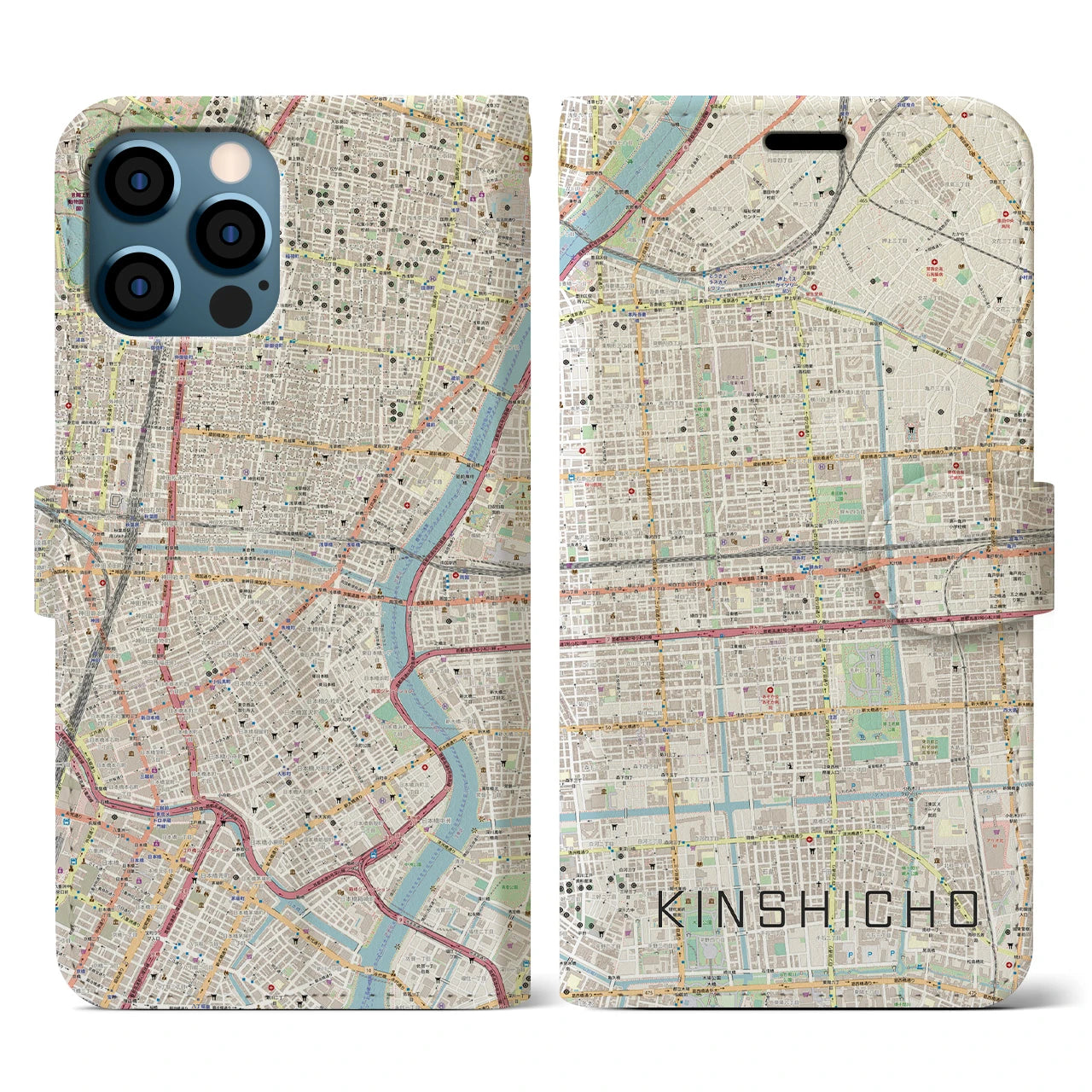 【錦糸町(東京都)】地図柄iPhoneケース(手帳タイプ)ナチュラル・iPhone 12 / 12 Pro 用