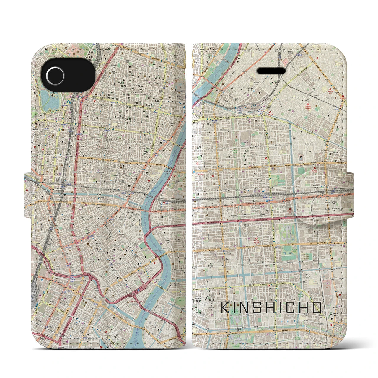 【錦糸町(東京都)】地図柄iPhoneケース(手帳タイプ)ナチュラル・iPhone SE(第3 / 第2世代) / 8 / 7 / 6s / 6 用