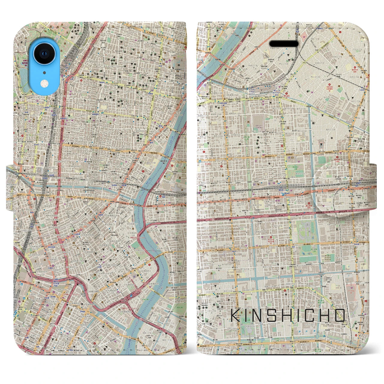 【錦糸町(東京都)】地図柄iPhoneケース(手帳タイプ)ナチュラル・iPhone XR 用
