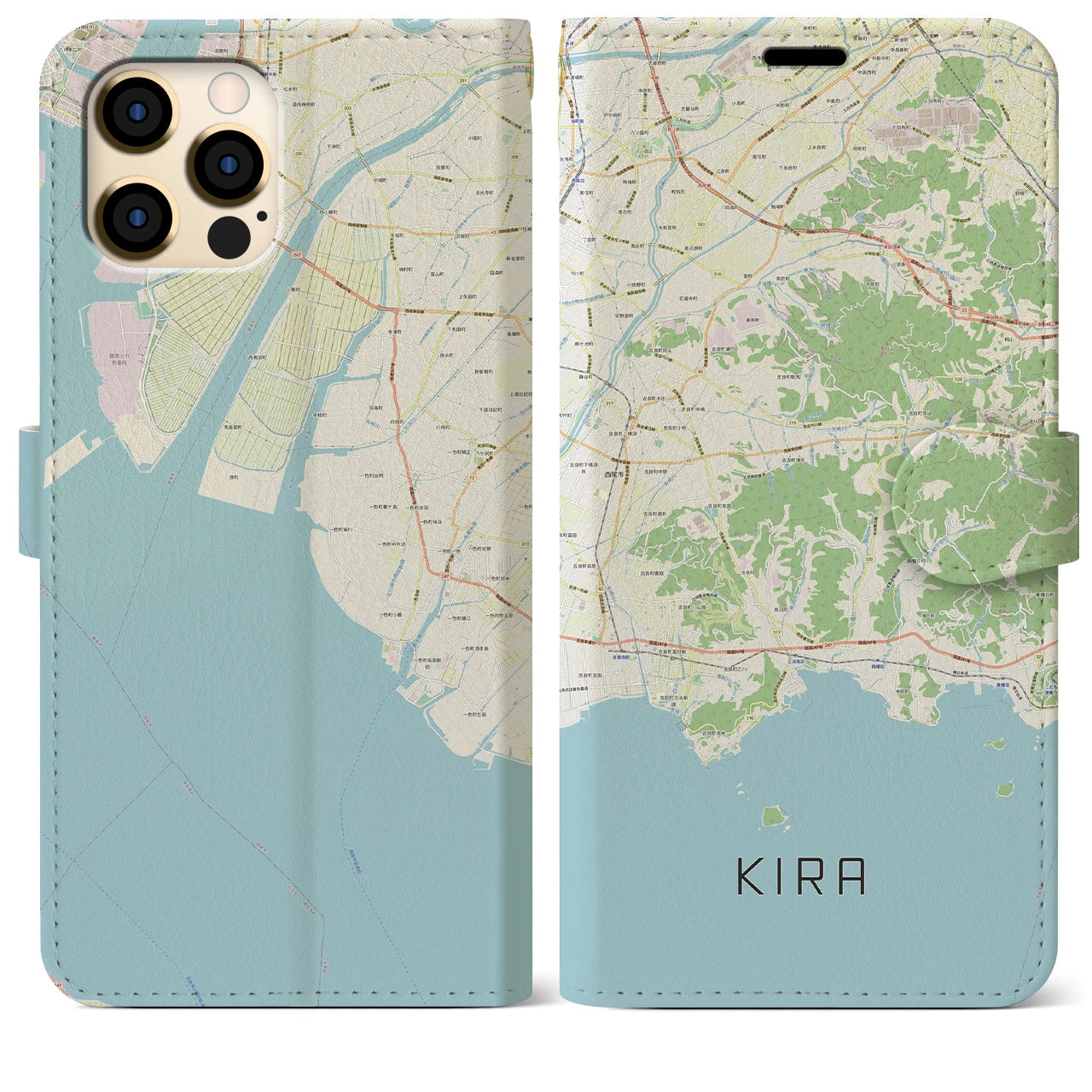 【吉良(愛知県)】地図柄iPhoneケース(手帳タイプ)ナチュラル・iPhone 12 Pro Max 用