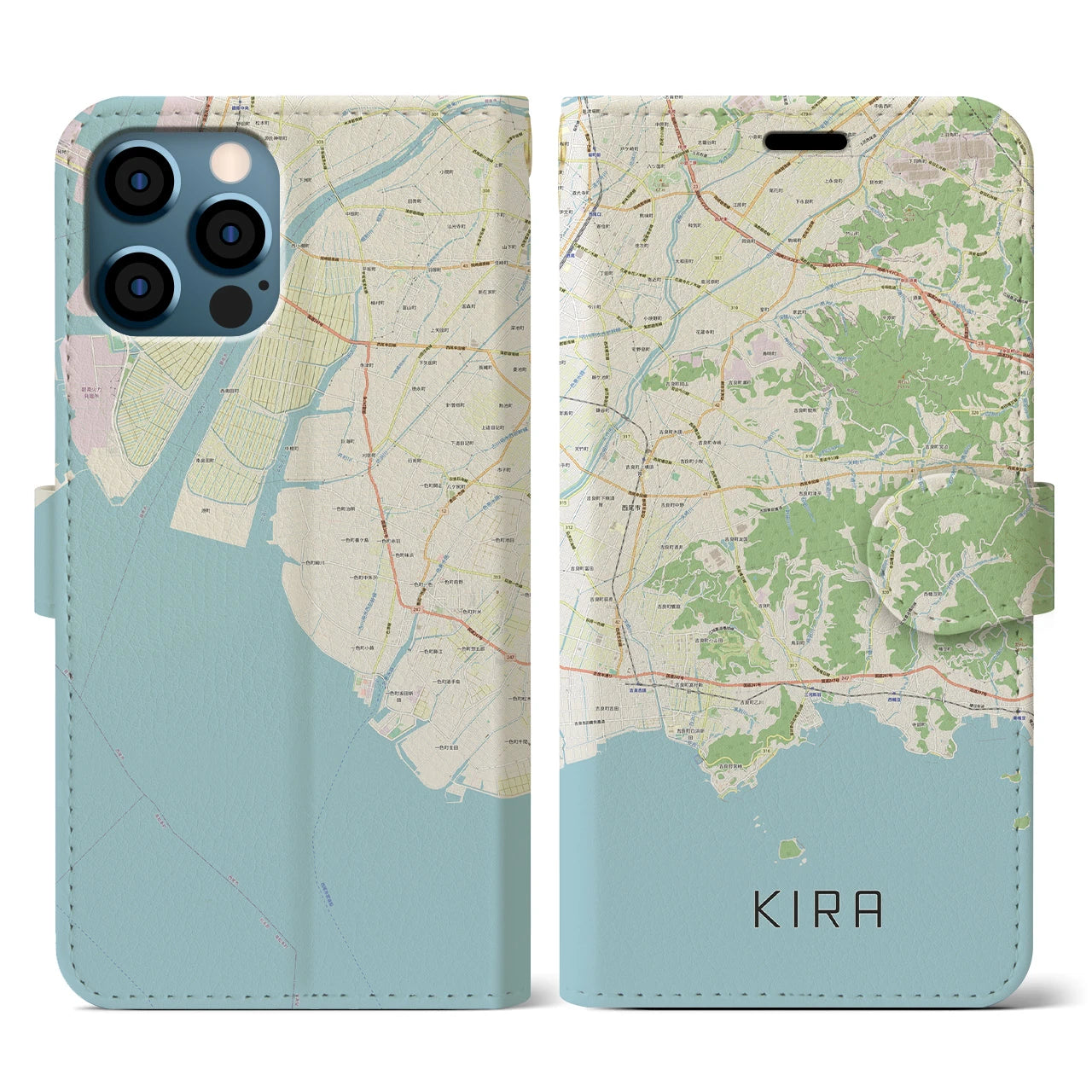 【吉良(愛知県)】地図柄iPhoneケース(手帳タイプ)ナチュラル・iPhone 12 / 12 Pro 用