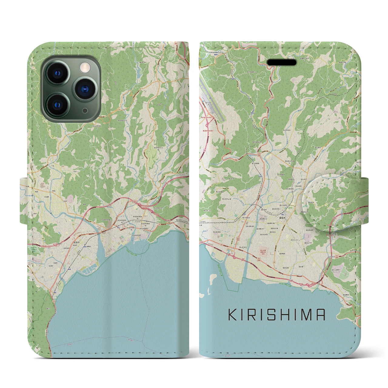 【霧島(鹿児島県)】地図柄iPhoneケース(手帳タイプ)ナチュラル・iPhone 11 Pro 用