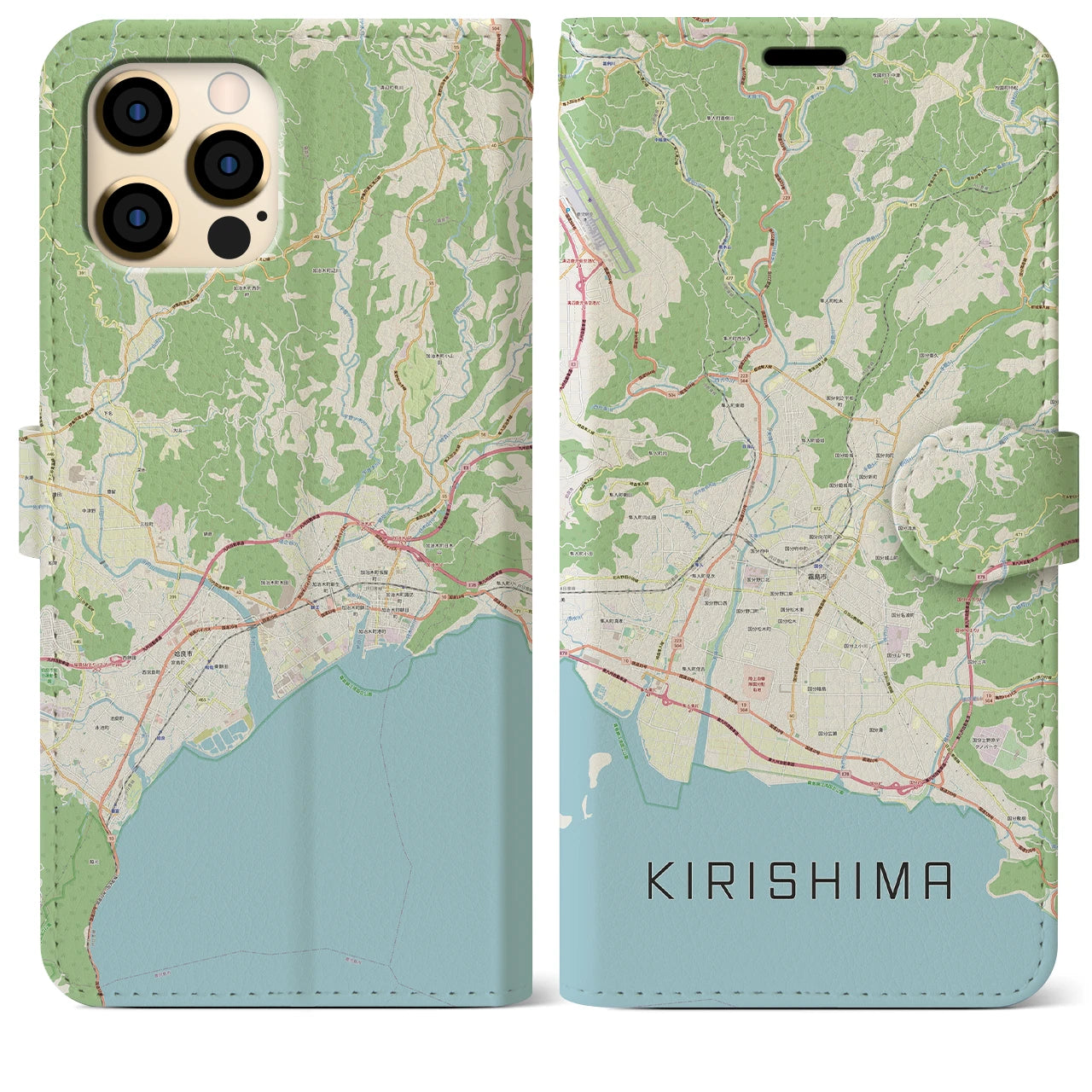 【霧島(鹿児島県)】地図柄iPhoneケース(手帳タイプ)ナチュラル・iPhone 12 Pro Max 用
