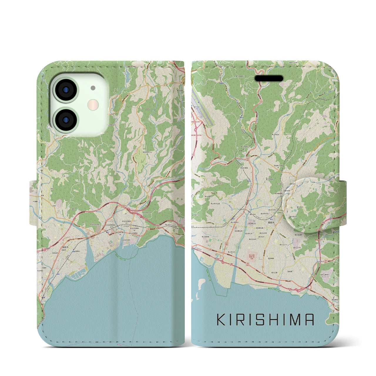 【霧島(鹿児島県)】地図柄iPhoneケース(手帳タイプ)ナチュラル・iPhone 12 mini 用