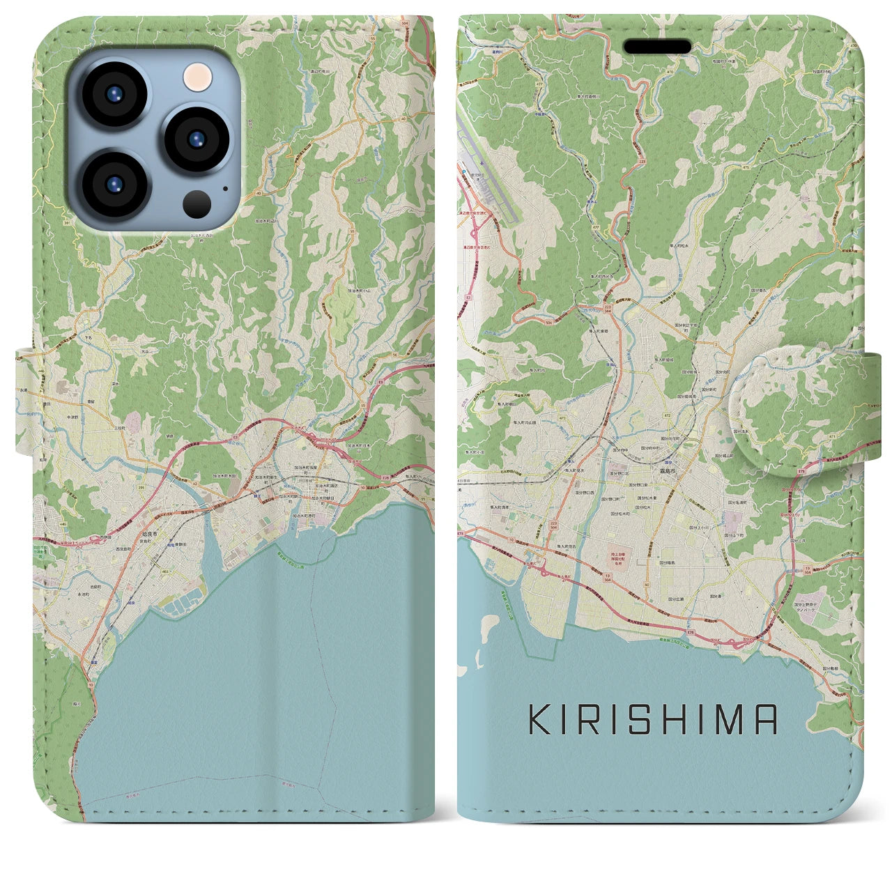 【霧島(鹿児島県)】地図柄iPhoneケース(手帳タイプ)ナチュラル・iPhone 13 Pro Max 用