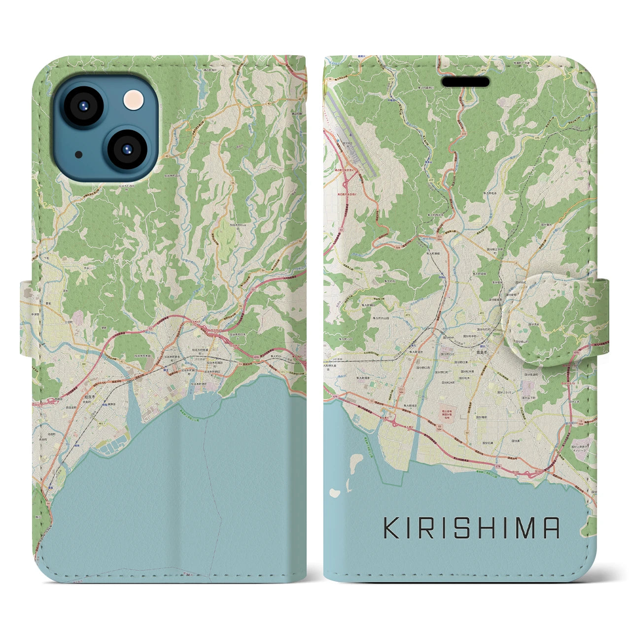 【霧島(鹿児島県)】地図柄iPhoneケース(手帳タイプ)ナチュラル・iPhone 13 用