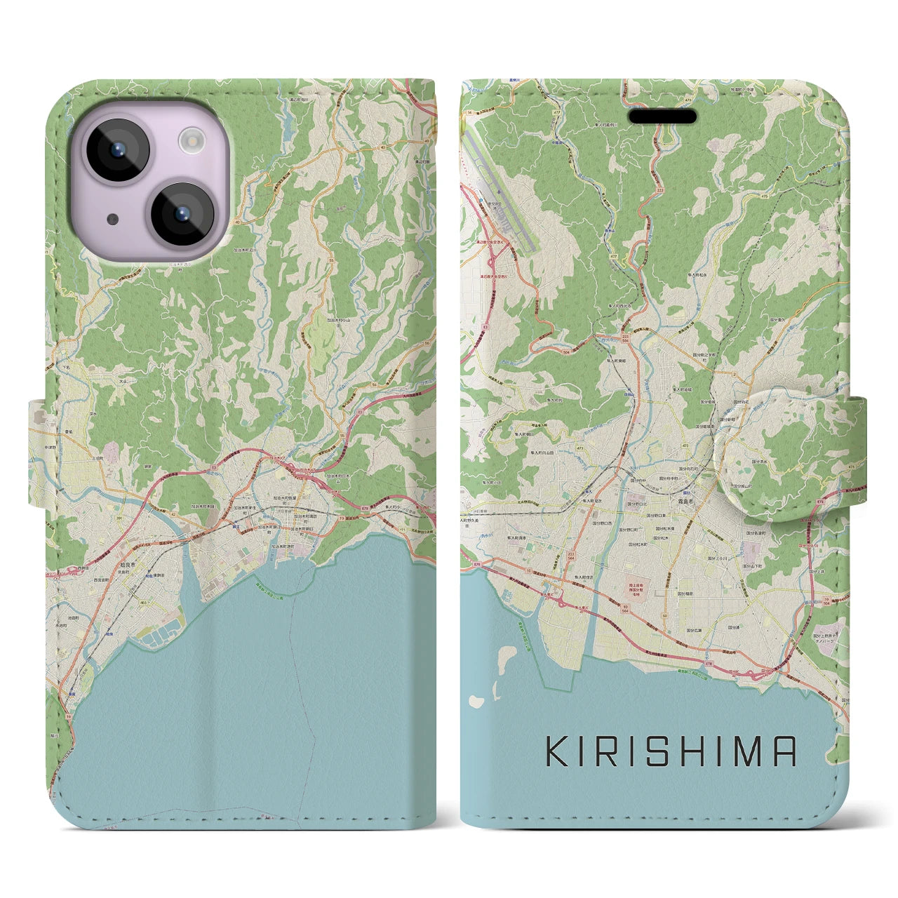 【霧島(鹿児島県)】地図柄iPhoneケース(手帳タイプ)ナチュラル・iPhone 14 用