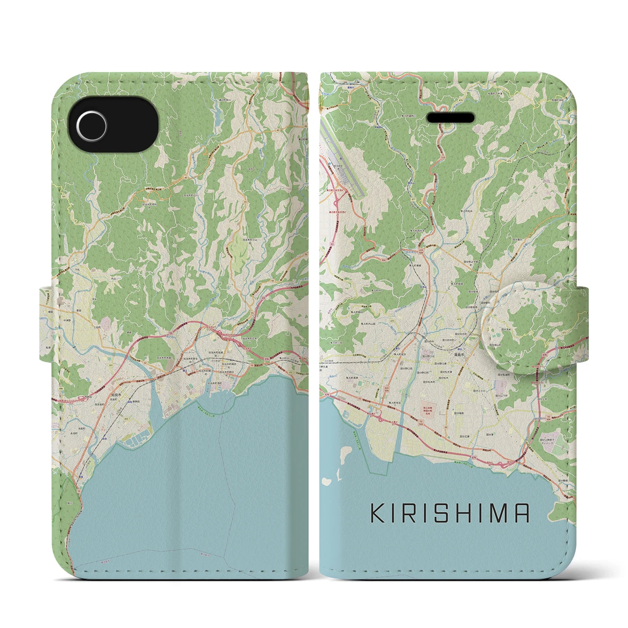 【霧島(鹿児島県)】地図柄iPhoneケース(手帳タイプ)ナチュラル・iPhone SE(第3 / 第2世代) / 8 / 7 / 6s / 6 用