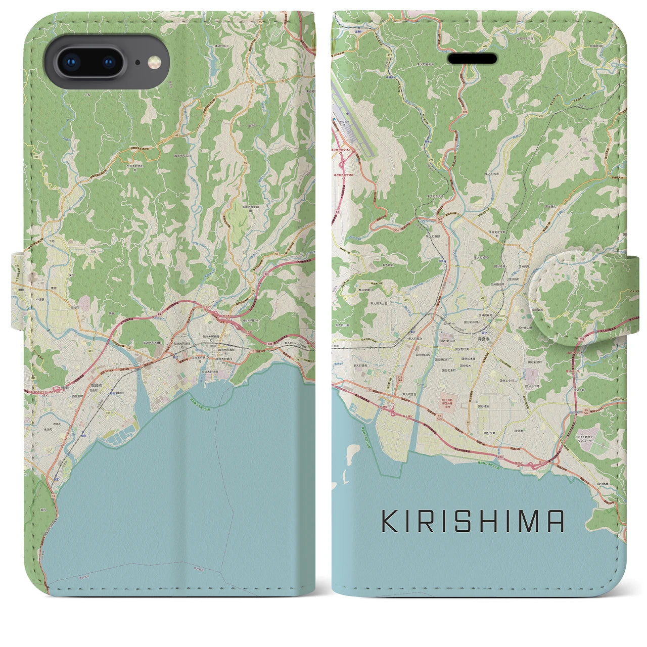 【霧島(鹿児島県)】地図柄iPhoneケース(手帳タイプ)ナチュラル・iPhone 8Plus /7Plus / 6sPlus / 6Plus 用