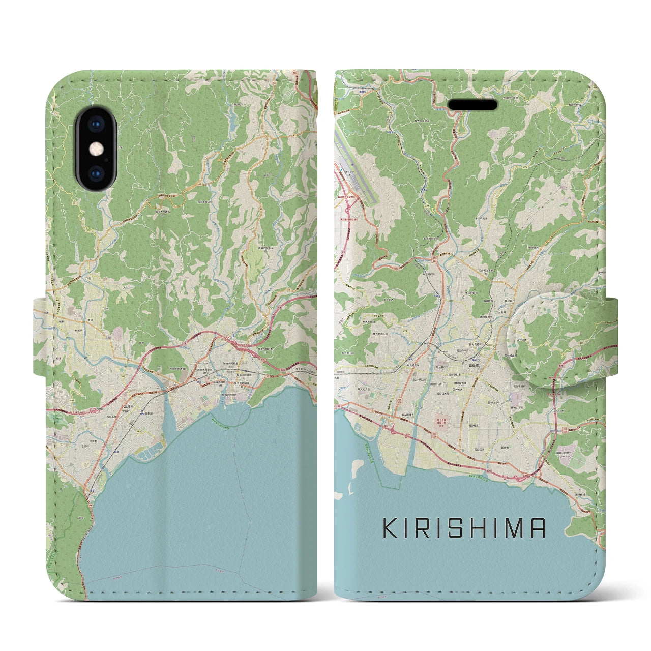 【霧島(鹿児島県)】地図柄iPhoneケース(手帳タイプ)ナチュラル・iPhone XS / X 用