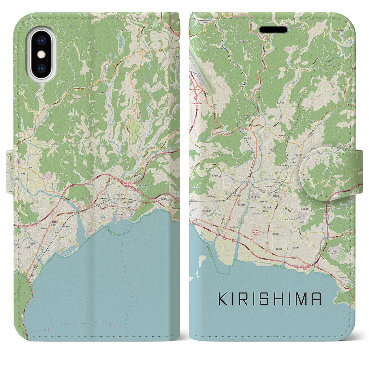【霧島(鹿児島県)】地図柄iPhoneケース(手帳タイプ)ナチュラル・iPhone XS Max 用