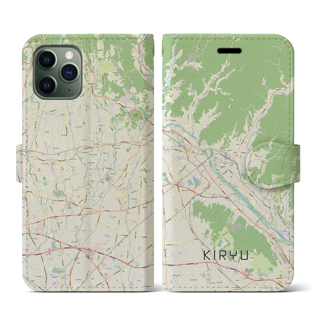 【桐生(群馬県)】地図柄iPhoneケース(手帳タイプ)ナチュラル・iPhone 11 Pro 用
