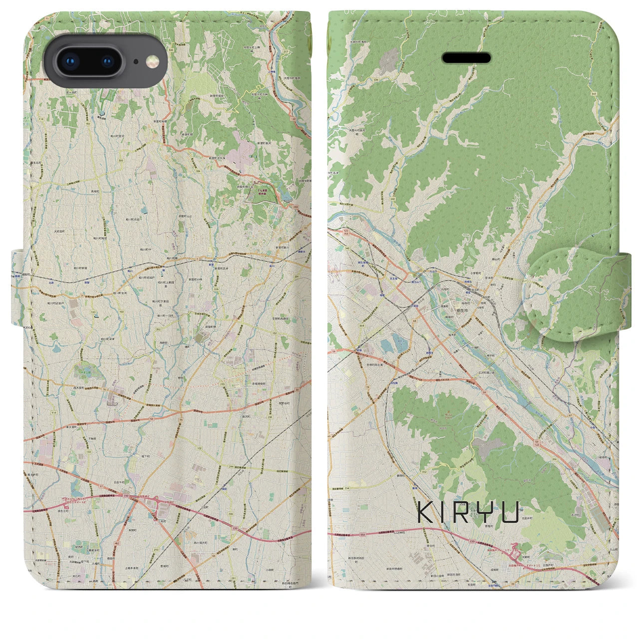 【桐生(群馬県)】地図柄iPhoneケース(手帳タイプ)ナチュラル・iPhone 8Plus /7Plus / 6sPlus / 6Plus 用