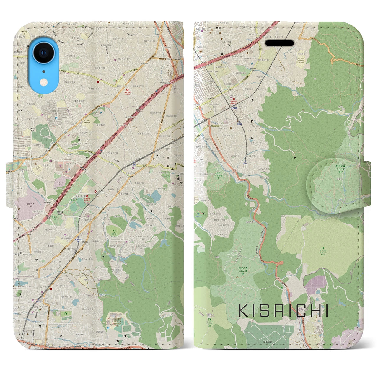 【私市(大阪府)】地図柄iPhoneケース(手帳タイプ)ナチュラル・iPhone XR 用