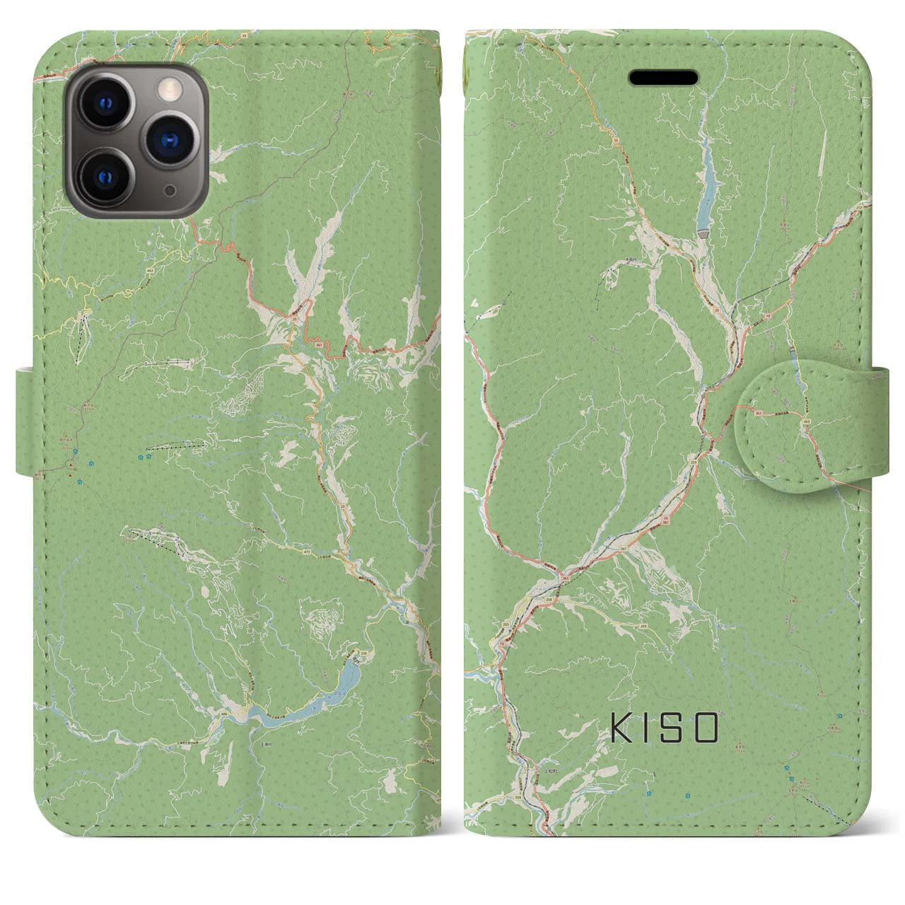 【木曽(長野県)】地図柄iPhoneケース(手帳タイプ)ナチュラル・iPhone 11 Pro Max 用