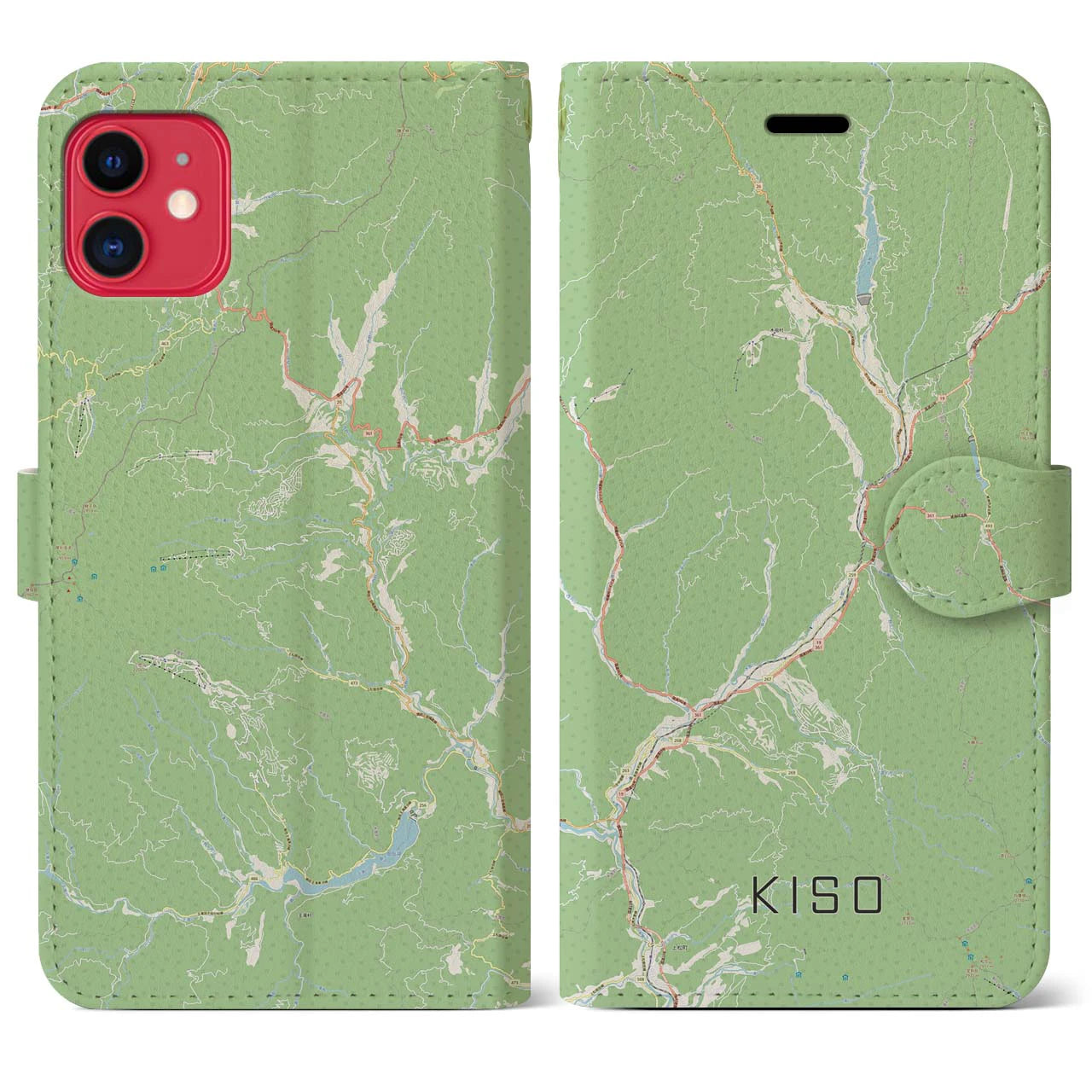 【木曽(長野県)】地図柄iPhoneケース(手帳タイプ)ナチュラル・iPhone 11 用