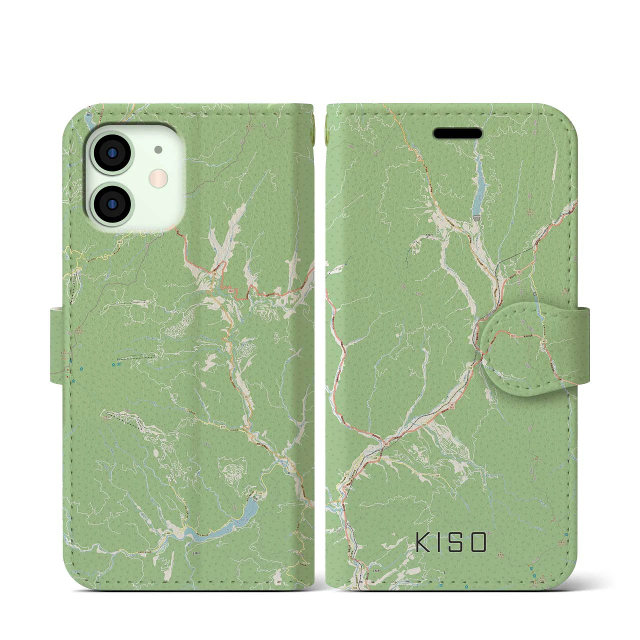 【木曽(長野県)】地図柄iPhoneケース(手帳タイプ)ナチュラル・iPhone 12 mini 用