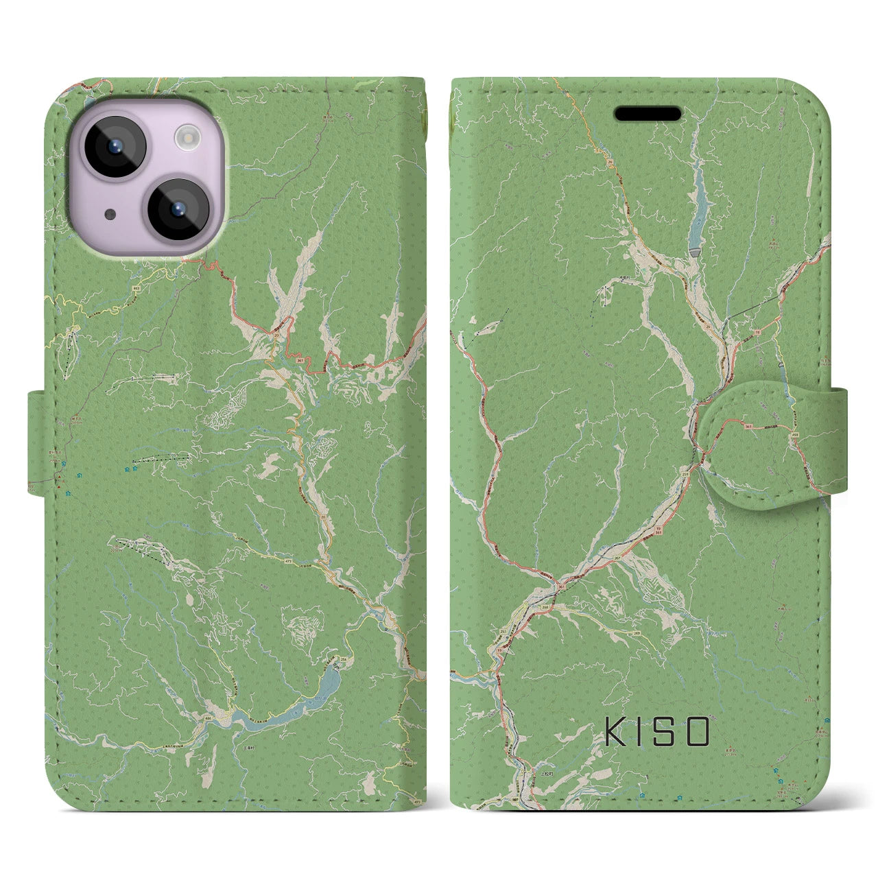 【木曽(長野県)】地図柄iPhoneケース(手帳タイプ)ナチュラル・iPhone 14 用