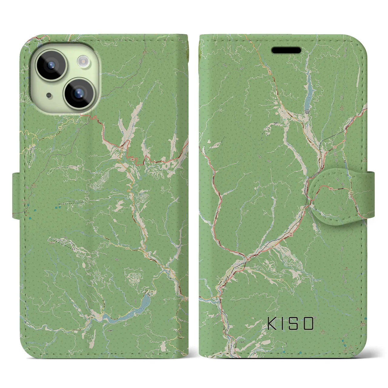 【木曽(長野県)】地図柄iPhoneケース(手帳タイプ)ナチュラル・iPhone 15 用