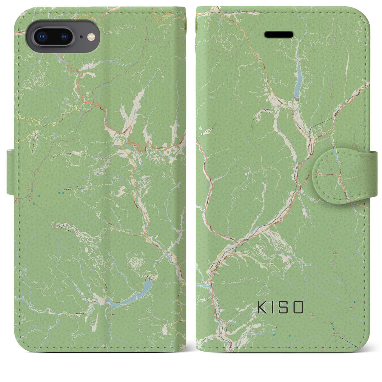 【木曽(長野県)】地図柄iPhoneケース(手帳タイプ)ナチュラル・iPhone 8Plus /7Plus / 6sPlus / 6Plus 用