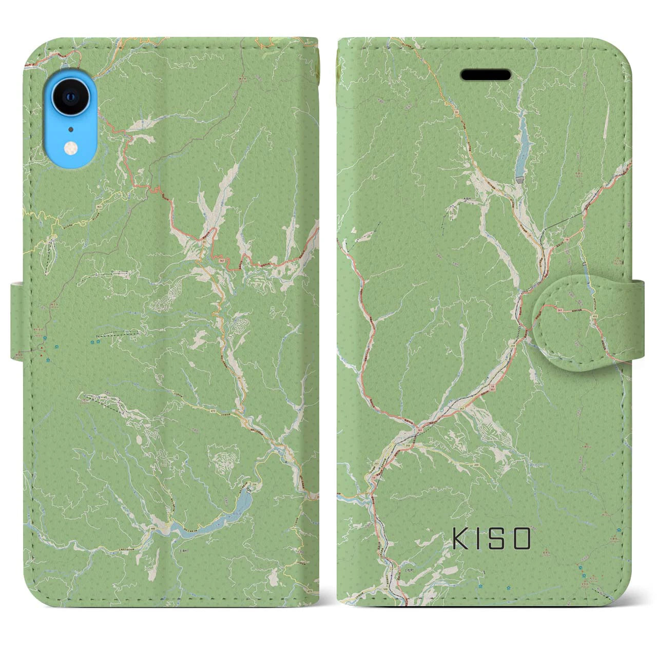 【木曽(長野県)】地図柄iPhoneケース(手帳タイプ)ナチュラル・iPhone XR 用