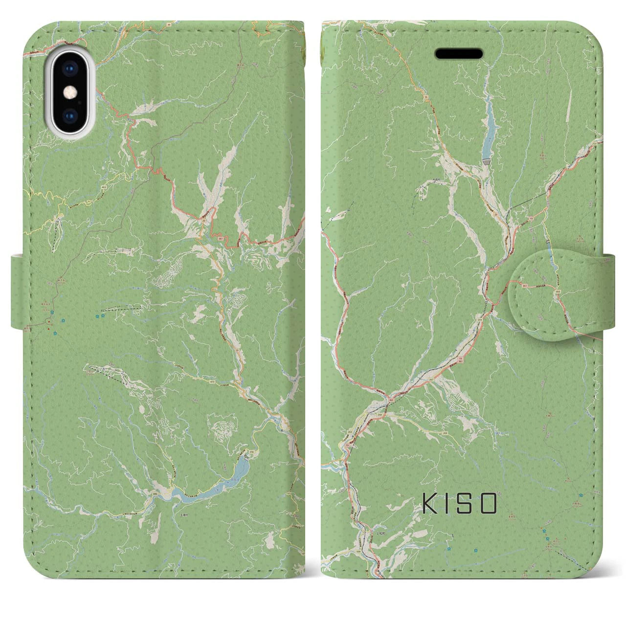【木曽(長野県)】地図柄iPhoneケース(手帳タイプ)ナチュラル・iPhone XS Max 用