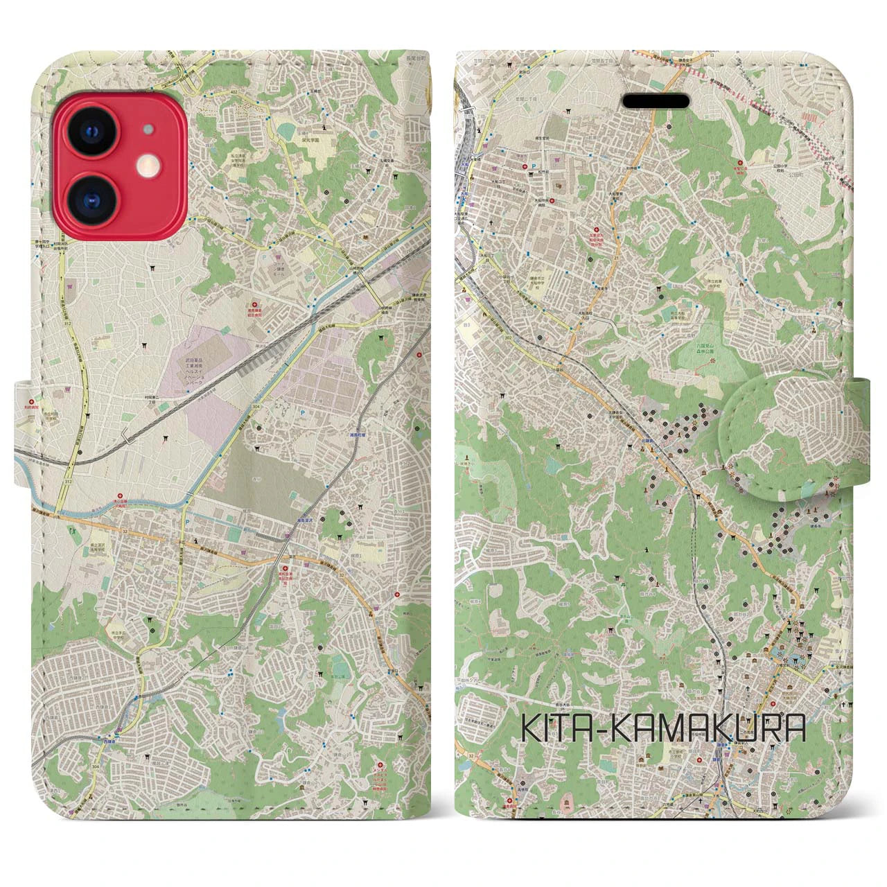 【北鎌倉(神奈川県)】地図柄iPhoneケース(手帳タイプ)ナチュラル・iPhone 11 用