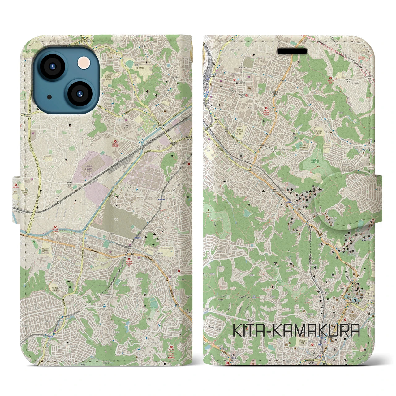 【北鎌倉(神奈川県)】地図柄iPhoneケース(手帳タイプ)ナチュラル・iPhone 13 用