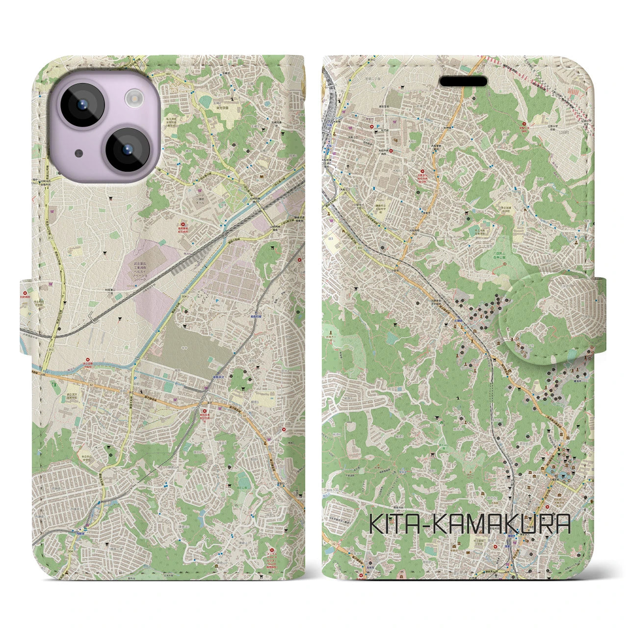 【北鎌倉(神奈川県)】地図柄iPhoneケース(手帳タイプ)ナチュラル・iPhone 14 用