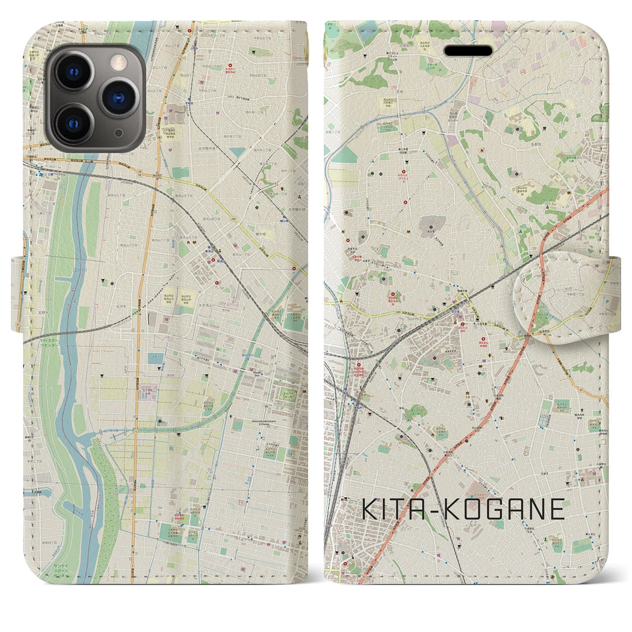 【北小金(千葉県)】地図柄iPhoneケース(手帳タイプ)ナチュラル・iPhone 11 Pro Max 用