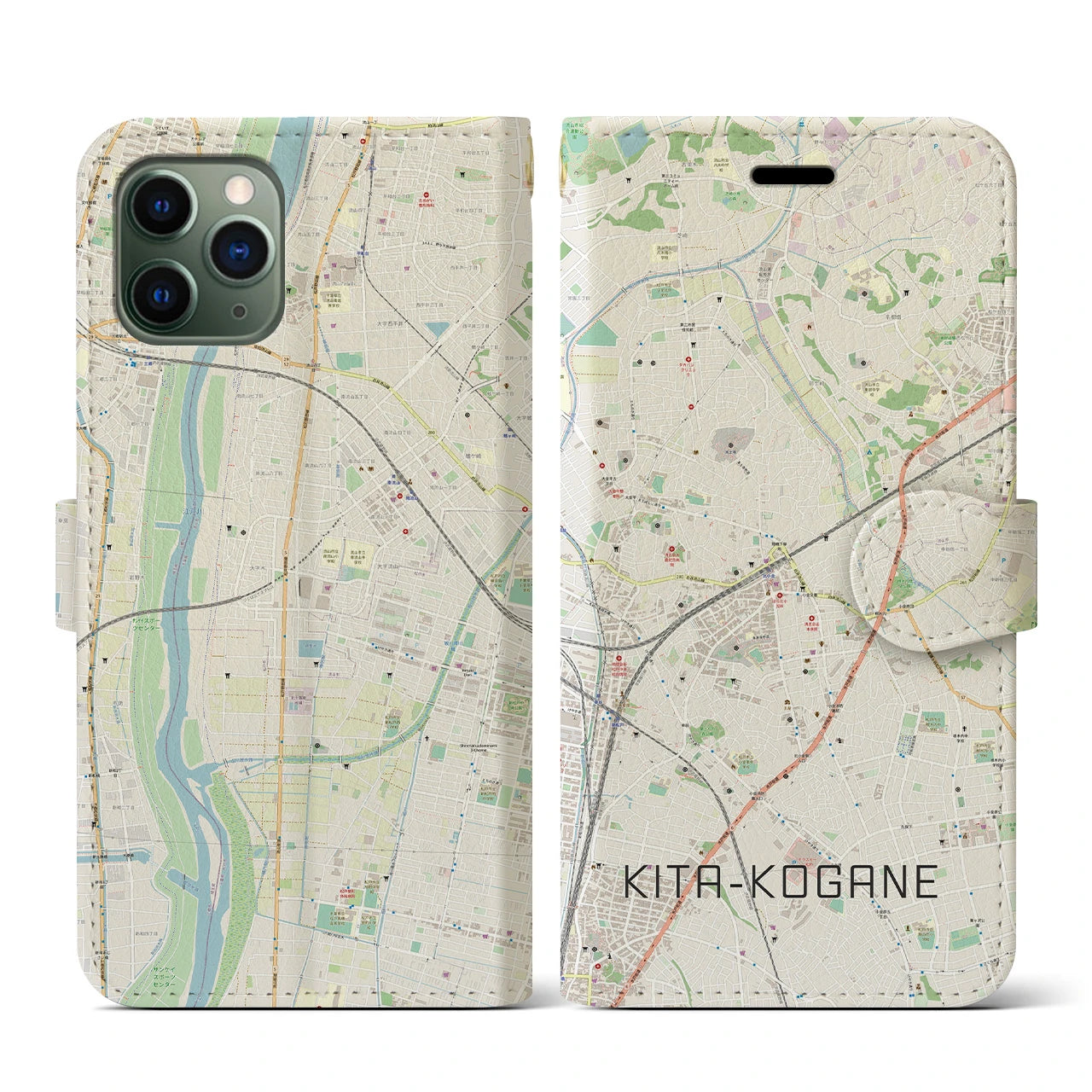 【北小金(千葉県)】地図柄iPhoneケース(手帳タイプ)ナチュラル・iPhone 11 Pro 用