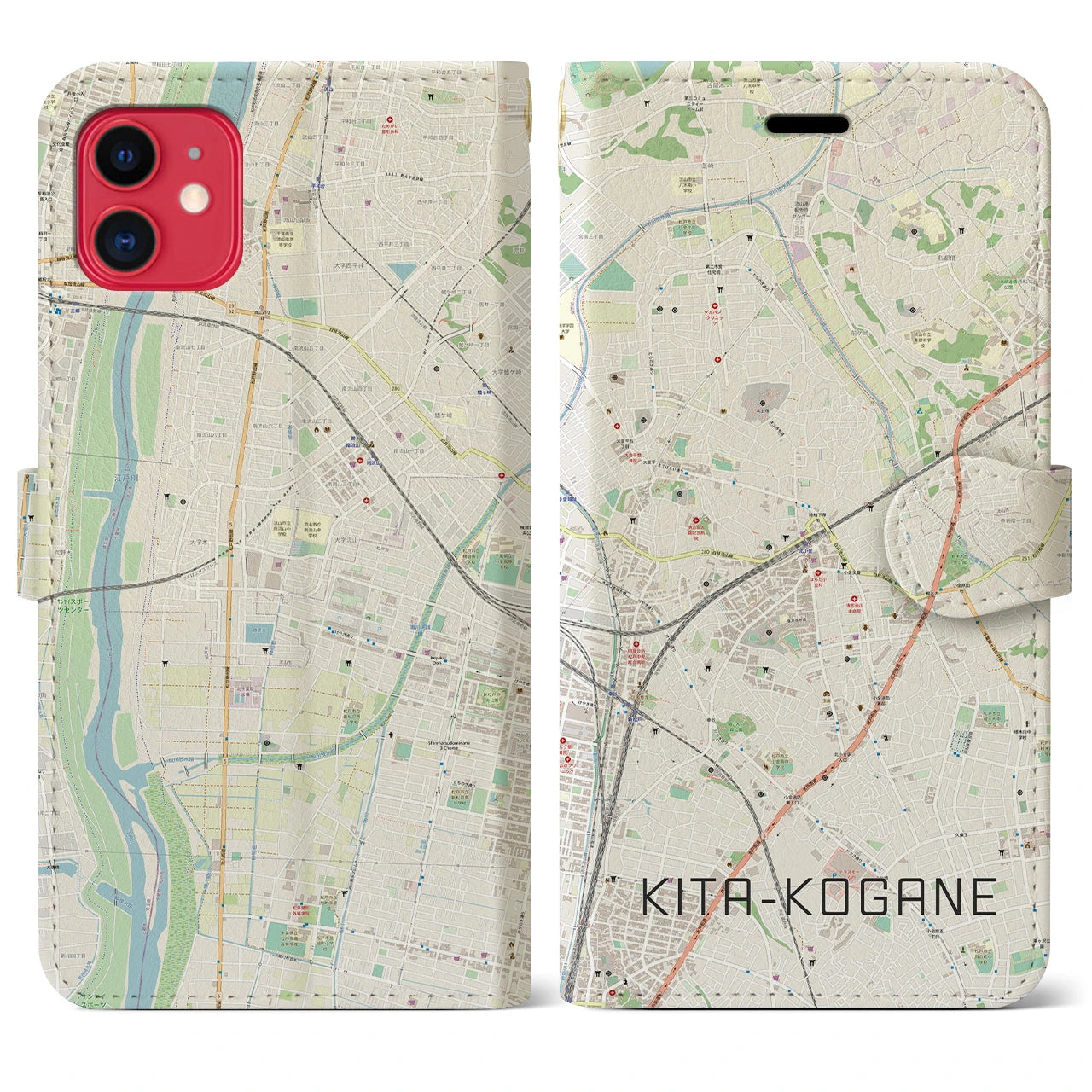【北小金(千葉県)】地図柄iPhoneケース(手帳タイプ)ナチュラル・iPhone 11 用