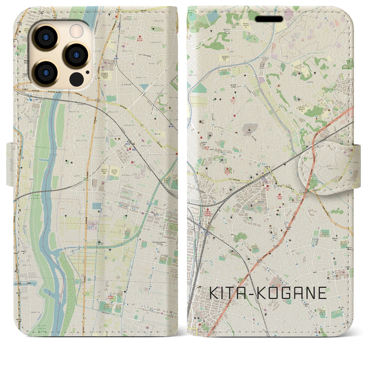 【北小金(千葉県)】地図柄iPhoneケース(手帳タイプ)ナチュラル・iPhone 12 Pro Max 用
