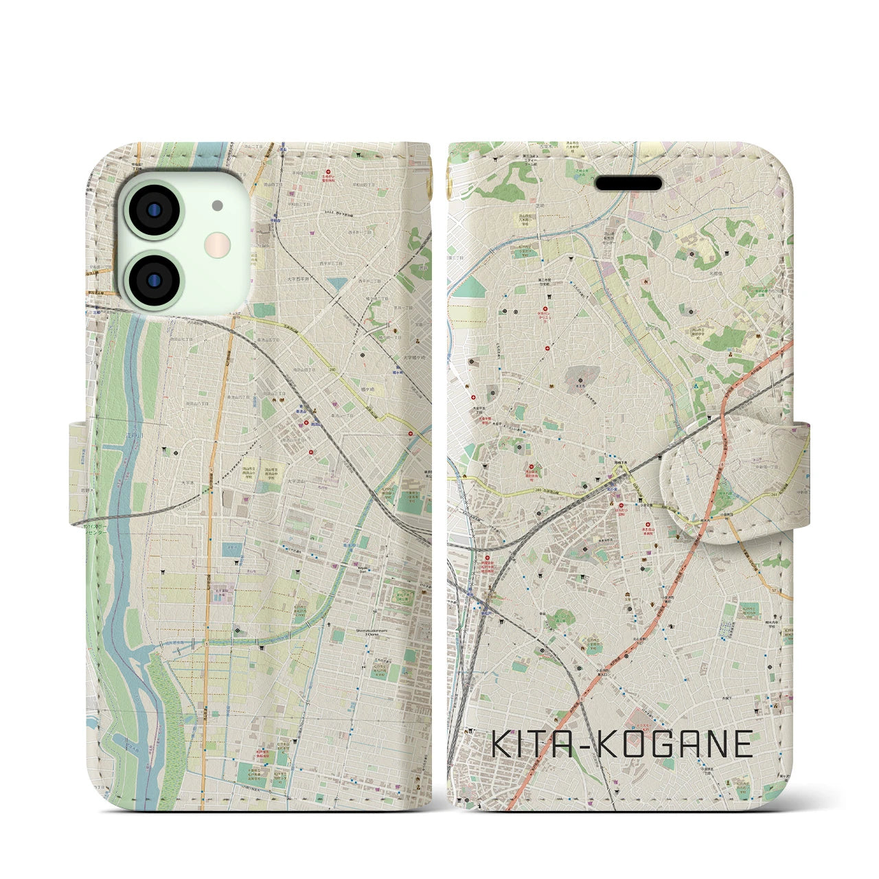【北小金(千葉県)】地図柄iPhoneケース(手帳タイプ)ナチュラル・iPhone 12 mini 用