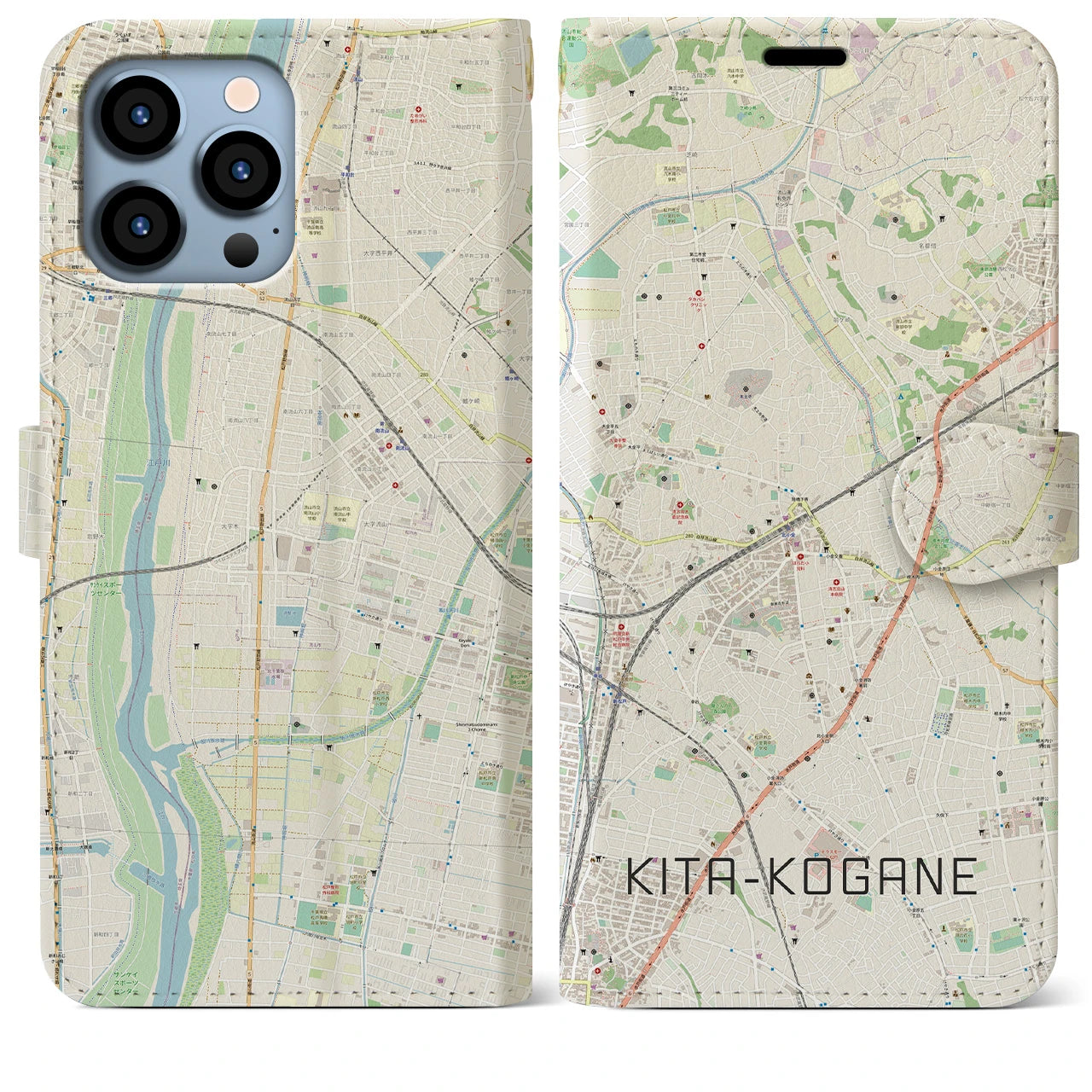 【北小金(千葉県)】地図柄iPhoneケース(手帳タイプ)ナチュラル・iPhone 13 Pro Max 用