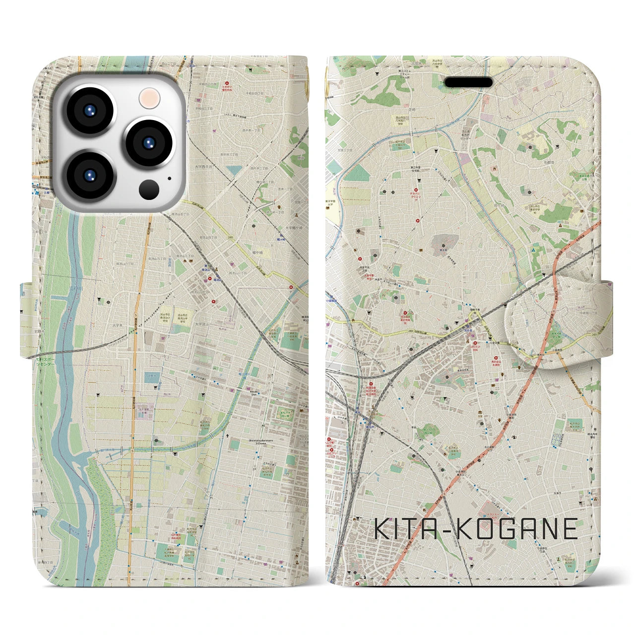 【北小金(千葉県)】地図柄iPhoneケース(手帳タイプ)ナチュラル・iPhone 13 Pro 用