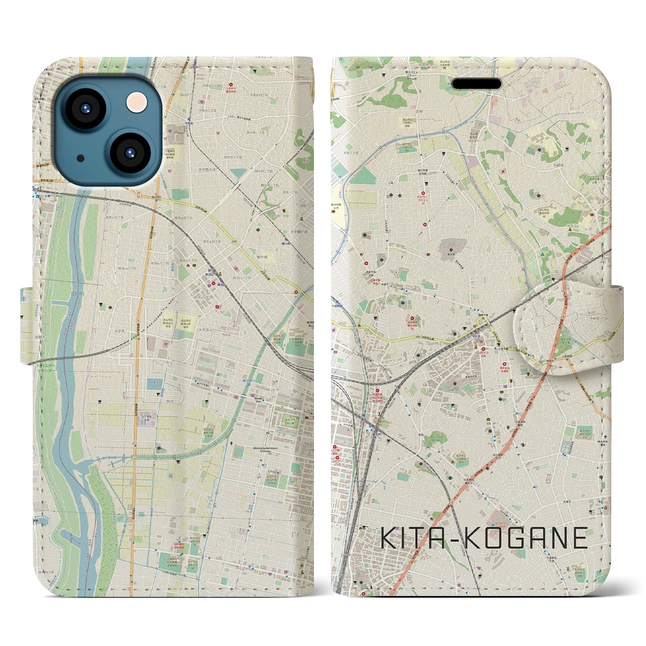 【北小金(千葉県)】地図柄iPhoneケース(手帳タイプ)ナチュラル・iPhone 13 用