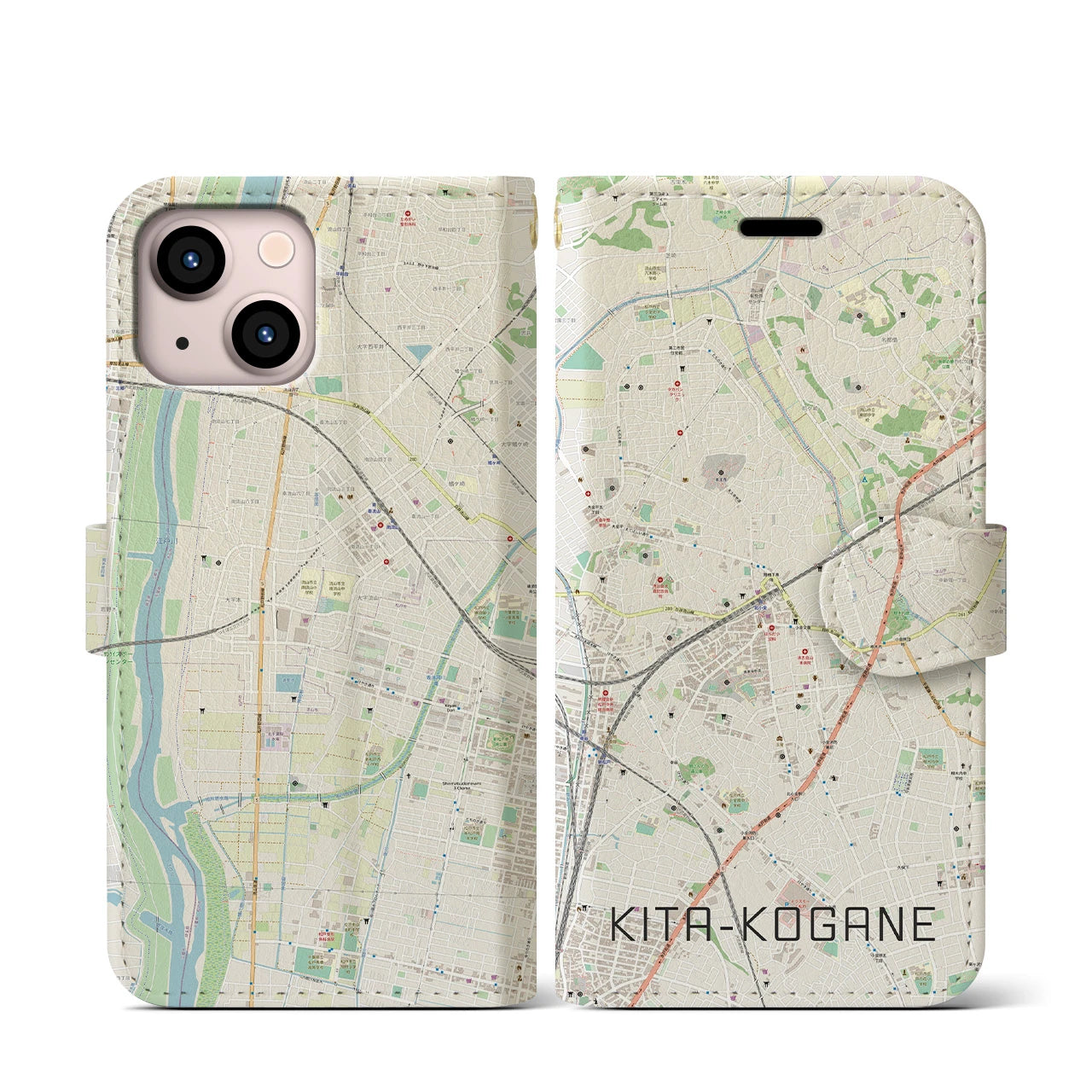 【北小金(千葉県)】地図柄iPhoneケース(手帳タイプ)ナチュラル・iPhone 13 mini 用