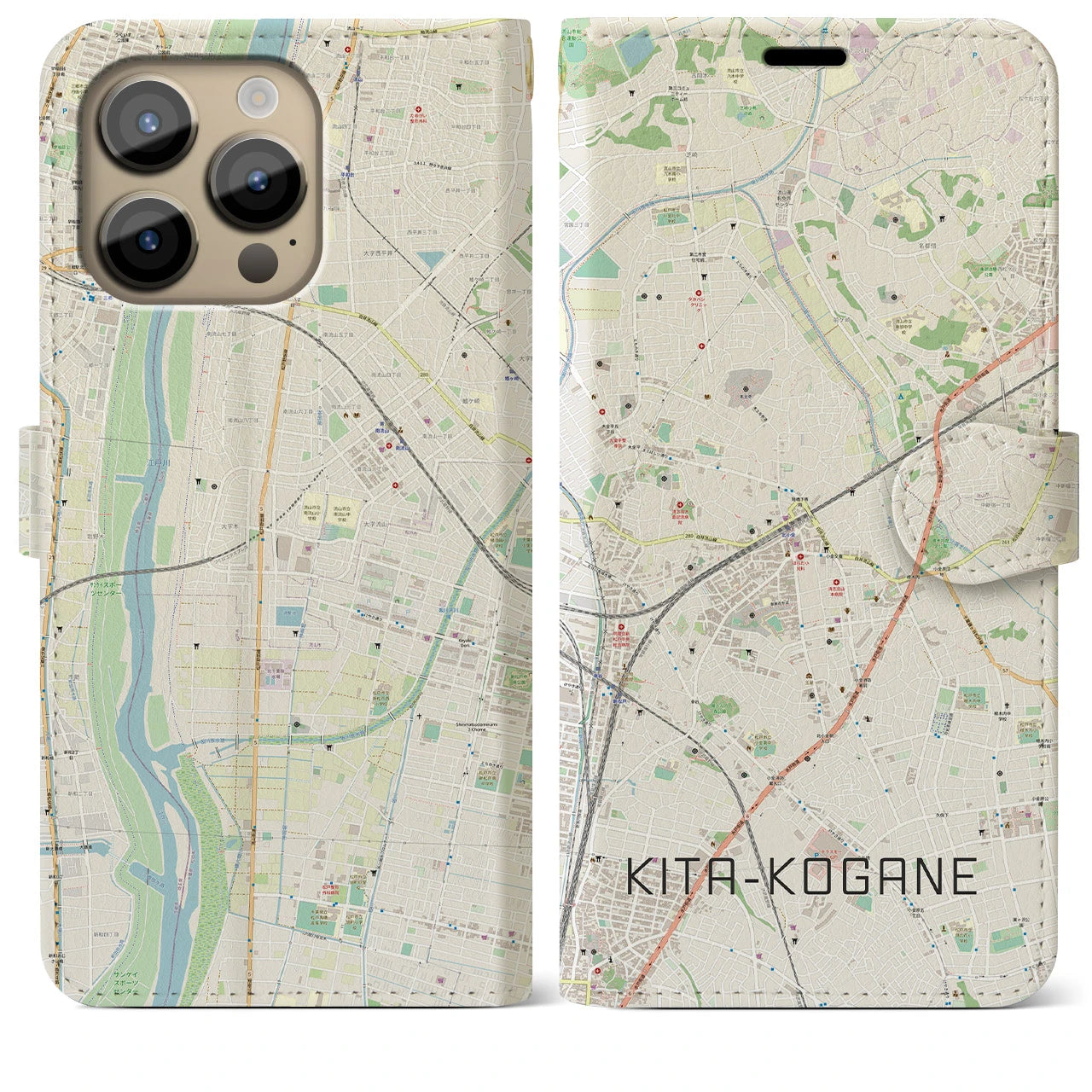 【北小金(千葉県)】地図柄iPhoneケース(手帳タイプ)ナチュラル・iPhone 14 Pro Max 用