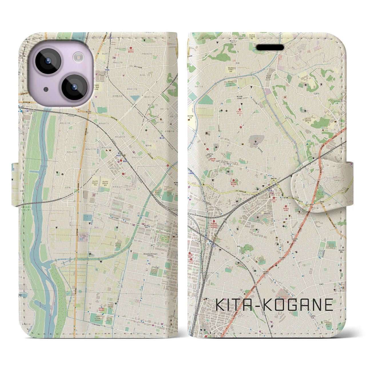 【北小金(千葉県)】地図柄iPhoneケース(手帳タイプ)ナチュラル・iPhone 14 用