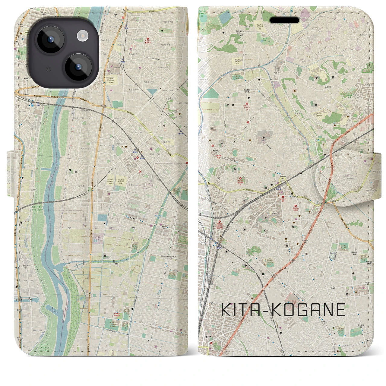 【北小金(千葉県)】地図柄iPhoneケース(手帳タイプ)ナチュラル・iPhone 14 Plus 用