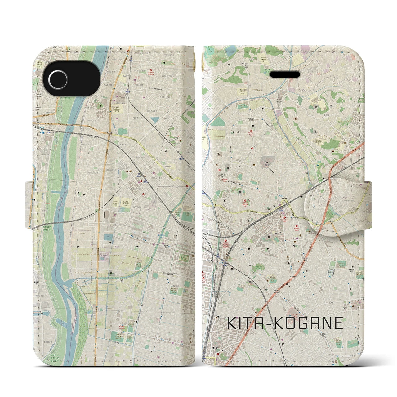 【北小金(千葉県)】地図柄iPhoneケース(手帳タイプ)ナチュラル・iPhone SE(第3 / 第2世代) / 8 / 7 / 6s / 6 用